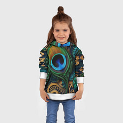 Толстовка-худи детская Узоры и перья павлина, цвет: 3D-белый — фото 2