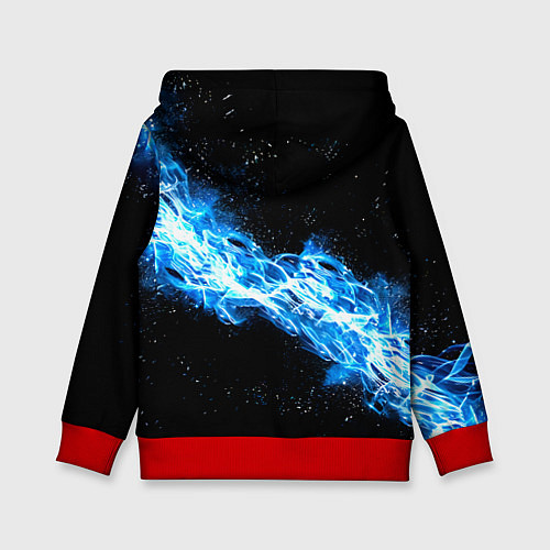 Детская толстовка Футбольный мяч в синем пламени / 3D-Красный – фото 2