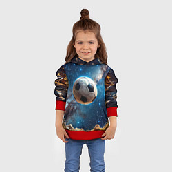 Толстовка-худи детская Футбольный мяч в космосе, цвет: 3D-красный — фото 2