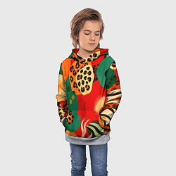 Толстовка-худи детская Анималистичный африканский паттерн, цвет: 3D-меланж — фото 2