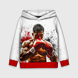 Толстовка-худи детская Тайский боксер на белом, цвет: 3D-красный
