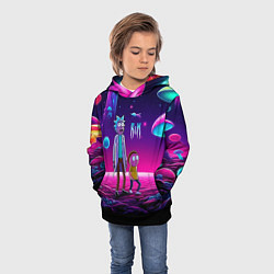 Толстовка-худи детская Морти и Рик на планете неоновых сказочных грибов, цвет: 3D-черный — фото 2