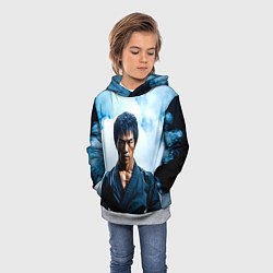 Толстовка-худи детская Брюс Ли в дыму, цвет: 3D-меланж — фото 2