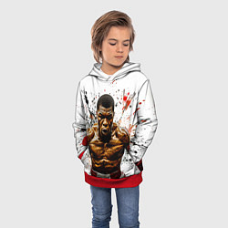Толстовка-худи детская Мухаммед Али на белом, цвет: 3D-красный — фото 2