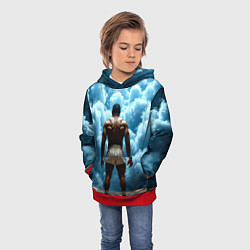 Толстовка-худи детская Мухаммед Али в синем дыму, цвет: 3D-красный — фото 2