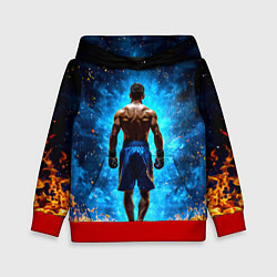 Толстовка-худи детская Кикбоксер в огне, цвет: 3D-красный