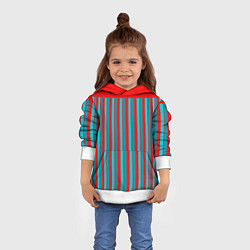 Толстовка-худи детская Красно синий комбинированный узор с полосами, цвет: 3D-белый — фото 2