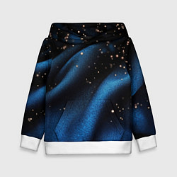 Толстовка-худи детская Синяя волнистая текстура на черном, цвет: 3D-белый