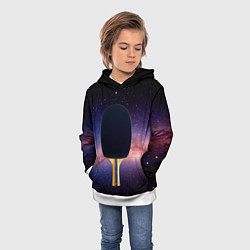 Толстовка-худи детская Черная ракетка для пинг понга в космосе, цвет: 3D-белый — фото 2