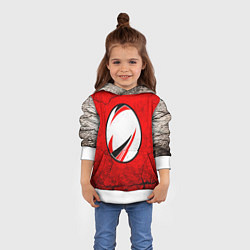 Толстовка-худи детская Красно-белый мяч для регби, цвет: 3D-белый — фото 2