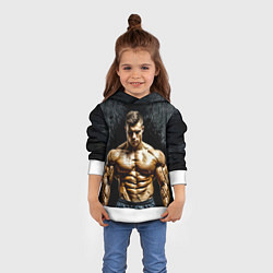 Толстовка-худи детская Бодибилдер на черном, цвет: 3D-белый — фото 2
