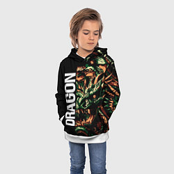 Толстовка-худи детская Татуировка дракона ирезуми, цвет: 3D-белый — фото 2