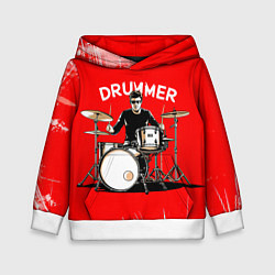 Толстовка-худи детская Барабанщик на красном, цвет: 3D-белый
