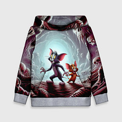 Толстовка-худи детская Том и Джерри в пещере ужасов - хэллоуин, цвет: 3D-меланж
