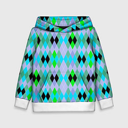 Толстовка-худи детская Геометрический узор с разноцветными ромбами, цвет: 3D-белый