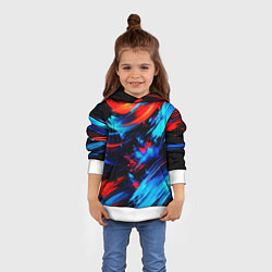Толстовка-худи детская Синие и красные мазки краски на черном, цвет: 3D-белый — фото 2