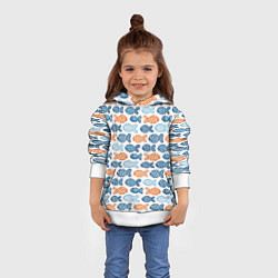 Толстовка-худи детская Разноцветные рыбы на белом, цвет: 3D-белый — фото 2