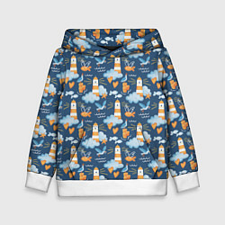 Толстовка-худи детская Маяк в облаках, цвет: 3D-белый