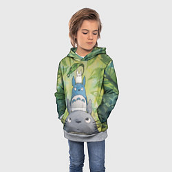 Толстовка-худи детская Тоторо в лесу акварель, цвет: 3D-меланж — фото 2