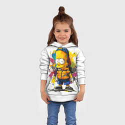 Толстовка-худи детская Рисунок красками Барт Симпсон, цвет: 3D-белый — фото 2