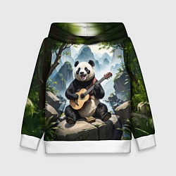 Толстовка-худи детская Панда играет на гитаре в лесу, цвет: 3D-белый