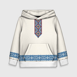 Толстовка-худи детская Обережник - вышиванка, цвет: 3D-белый