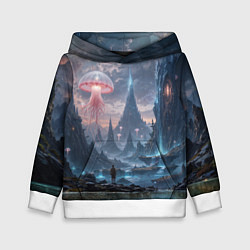 Детская толстовка Фантастический мир с медузами и озеро у гор