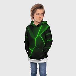 Толстовка-худи детская Зеленая текстура с неоном, цвет: 3D-белый — фото 2