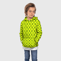 Толстовка-худи детская Желто зеленый неоновый узор ретро в горох, цвет: 3D-белый — фото 2