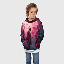 Толстовка-худи детская Одинокий самурай среди бабочек, цвет: 3D-белый — фото 2