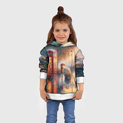 Толстовка-худи детская Красная телефонная будка на набережной, цвет: 3D-белый — фото 2