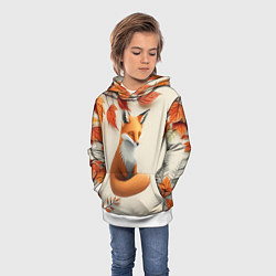 Толстовка-худи детская Лис под осенними листьями, цвет: 3D-белый — фото 2
