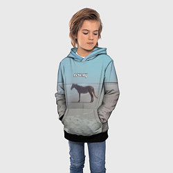 Толстовка-худи детская Лошадь почему мем на берегу, цвет: 3D-черный — фото 2
