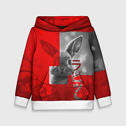 Толстовка-худи детская Бурый резвый кролик, цвет: 3D-белый