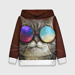 Толстовка-худи детская A Cat with multicolored glasses, цвет: 3D-белый