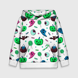 Толстовка-худи детская Halloween light green pumpkin - паттерн, цвет: 3D-белый