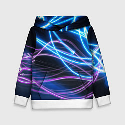 Толстовка-худи детская Неоновая абстракция на темном, цвет: 3D-белый