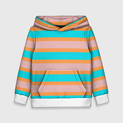 Толстовка-худи детская Полосы бирюзово-розовые, цвет: 3D-белый