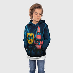 Толстовка-худи детская Спанч Боб и Патрик киберпанк, цвет: 3D-белый — фото 2