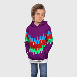 Толстовка-худи детская Фиолетовый с искажёнными абстрактными полосами, цвет: 3D-белый — фото 2