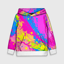 Толстовка-худи детская Яркая абстракция из розовых и голубых красок, цвет: 3D-белый