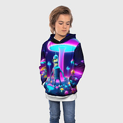 Толстовка-худи детская Робот-сгибальщик Бендер на поляне неоновых грибов, цвет: 3D-белый — фото 2