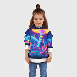 Толстовка-худи детская Робот-сгибальщик Бендер находится под неоновым мух, цвет: 3D-белый — фото 2