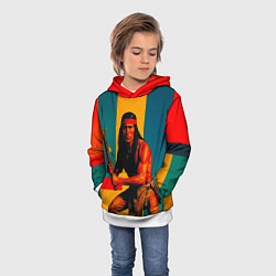 Толстовка-худи детская Индеец поп-арт, цвет: 3D-белый — фото 2