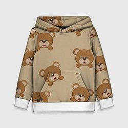 Толстовка-худи детская Медвежьи мордашки на бежевом, цвет: 3D-белый