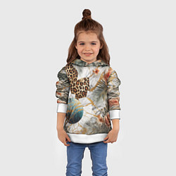Толстовка-худи детская Мрамор с цветами и леопардовый узор, цвет: 3D-белый — фото 2