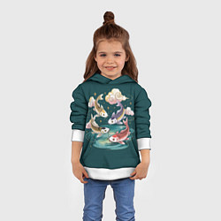 Толстовка-худи детская Рыбы в облаках над прудом, цвет: 3D-белый — фото 2