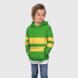 Толстовка-худи детская Фриск андертейл - полоски на зеленом, цвет: 3D-белый — фото 2