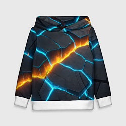 Толстовка-худи детская Оранжевая лава из синих неоновых плит, цвет: 3D-белый