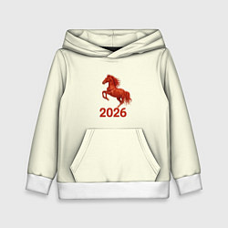 Детская толстовка Символ 2026 года красная огненная лошадь